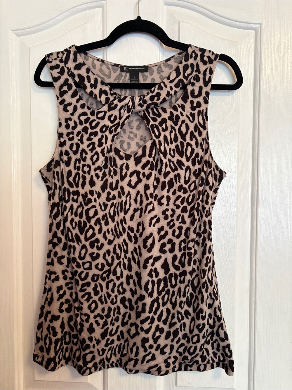 INC International Concepts Beige and Black Leopard Keyhole Tank